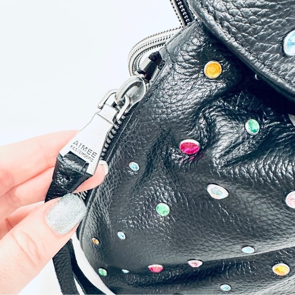 NWT Aimee Kestenberg All My Heart Black Leather Rainbow Rhinestone Heart Bag - Picture 5 of 8